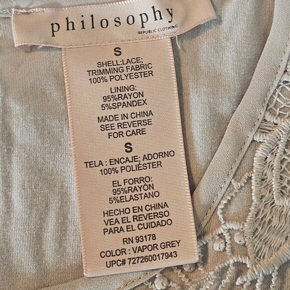 Philosophy Gray Lace Short Sleeve Blouse Sz S - Picture 7 of 8
